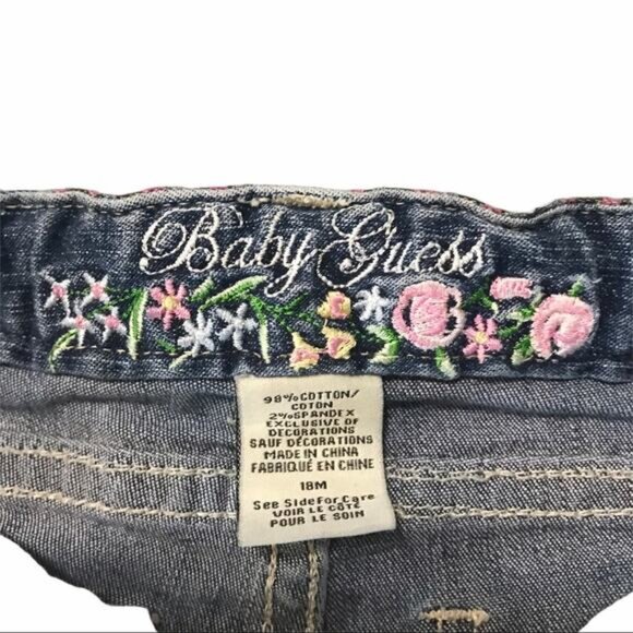 Baby Guess Pink Floral Ribbon & Embroidery Blue Jean Capris - 18M - Picture 8 of 11